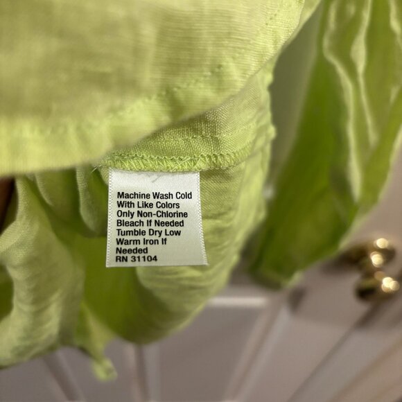 Kim Rogers Women's Neon Lime Yellow 100% Linen Button-Up Long Sleeve Shirt - PM - Picture 4 of 5